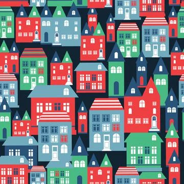 Ancient city seamless color pattern with old buildings for wallpaper or Ilustración de archivo