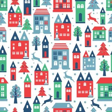 Ancient city seamless color pattern with old buildings for wallpaper or Ilustración de archivo