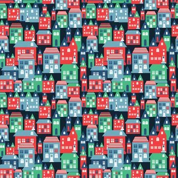 Ancient city seamless color pattern with old buildings for wallpaper or Stock Illustration