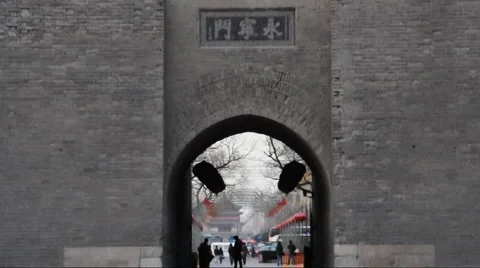 Ancient city wall and gate in the city of Xian Stock Footage 886160