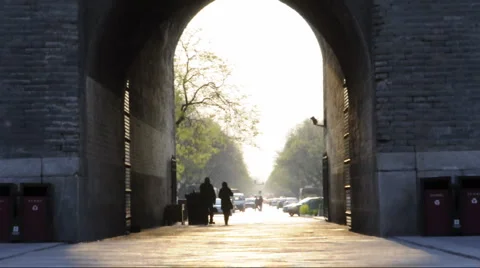 Ancient city wall and gate in the city of Xian, China. Stock Footage 888662