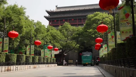 Ancient city wall and gate in the city of Xian, China. Stock Footage 87453585