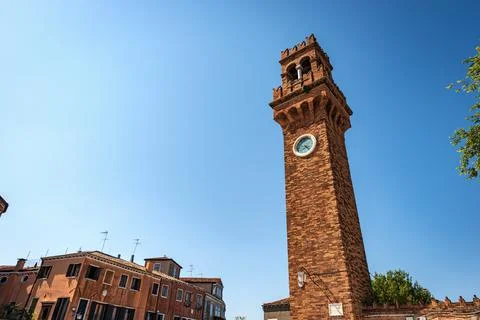 Ancient Civic Tower or Clock Tower in Murano Island - Venice Veneto Italy Stock Photos
