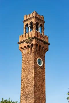 Ancient Civic Tower or Clock Tower in Murano Island - Venice Veneto Italy Stock Photos
