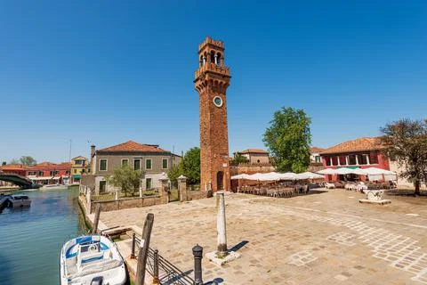 Ancient Civic Tower or Clock Tower in Murano Island - Venice Veneto Italy Stock Photos
