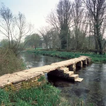 Ancient clapper bridge Stock Photos