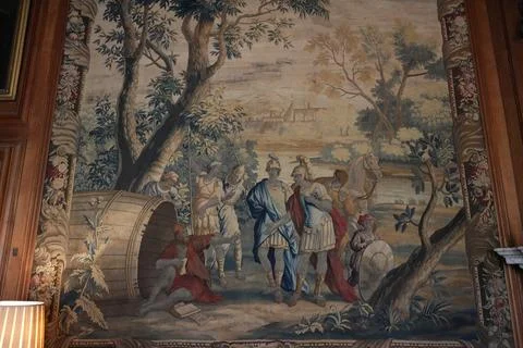Ancient Classical Tapestry With Figures And Horse, Belton House, Lincolnshire, Stock Photos