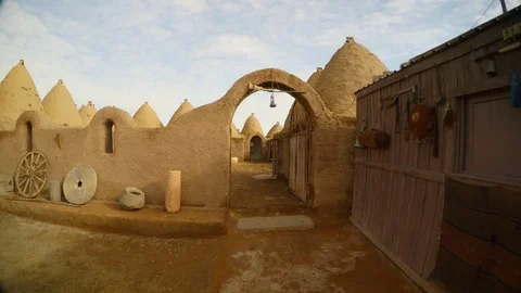 Ancient clay Arabic buildings, close to the border between Turkey and Syria Stock Footage 81908500