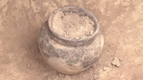 Ancient Clay Pot Found During Archaeological Excavations Stock Footage 158361653