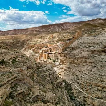 Ancient Cliff Monastery Rock Square Social Media Heritage Stock-Fotos