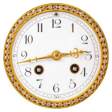 Ancient clock face with diamonds isolated on white Stock Photos