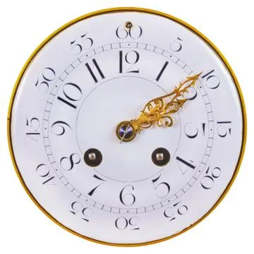 Ancient clock face with a double row of numbers isolated on white Stock Photos