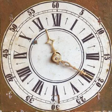 Ancient clock with weathered brown background Stock Photos