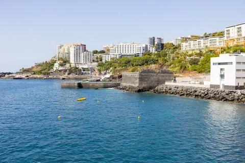 Ancient Coal Pier (Cais do Carvão) in Lido Promenade. Madeira island, Portugal Stock Photos