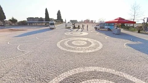 Ancient cobble stone road paths found at Pamukkale, Turkey hot mineral springs 스톡 사진