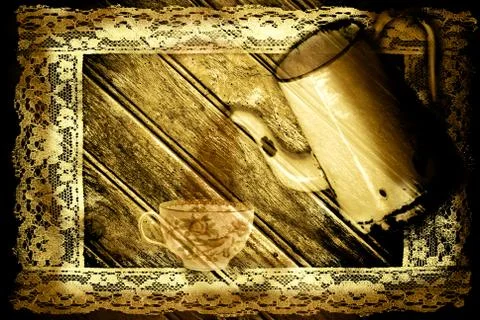Ancient coffee maker and cup of coffee in a background ancient Stock Illustration