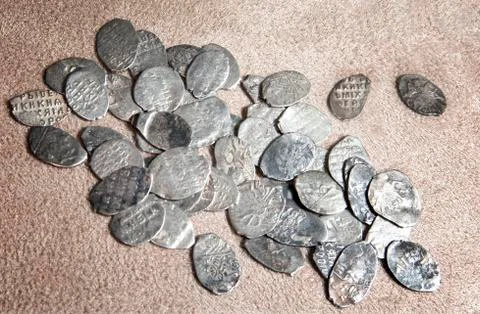 Ancient coins of different metals Stock Photos