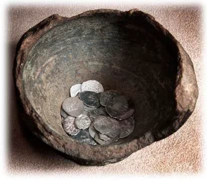 Ancient coins of different metals Stock Photos