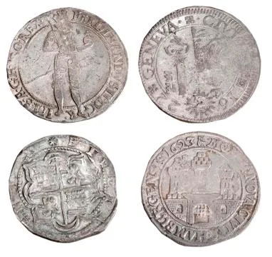 Ancient coins of different metals Stock Photos