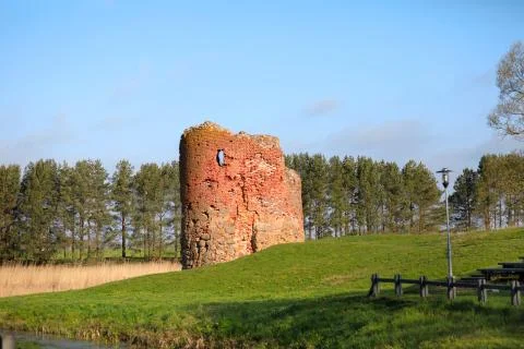 Ancient collapsed watermill tower Stock Photos