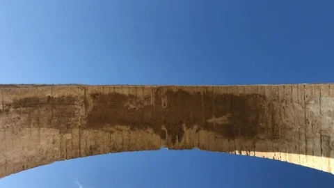 Ancient Column Close Up Detail in Motion Shot. Kamares Roman Aqueduct, Cyprus Video stock 89701059