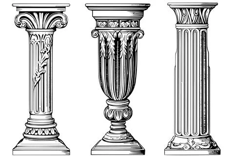 Ancient Column Collection: Vintage Vector Illustrations of Roman and Greek Stock Illustration