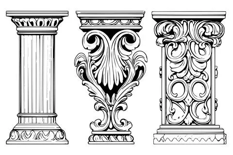 Ancient Column Collection: Vintage Vector Illustrations of Roman and Greek Stock Illustration