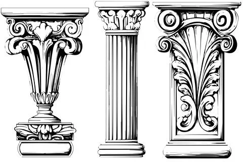 Ancient Column Collection: Vintage Vector Illustrations of Roman and Greek Stock Illustration