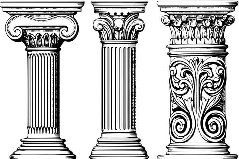 Ancient Column Collection: Vintage Vector Illustrations of Roman and Greek Stock Illustration