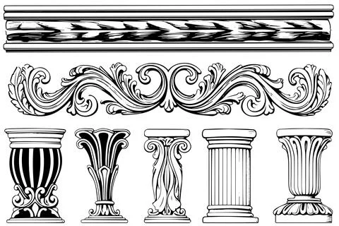 Ancient Column Collection: Vintage Vector Illustrations of Roman and Greek 스톡 일러스트