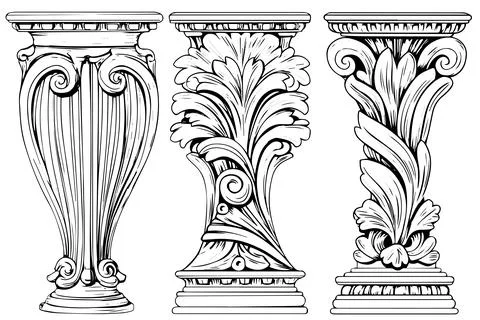 Ancient Column Collection: Vintage Vector Illustrations of Roman and Greek Stock Illustration
