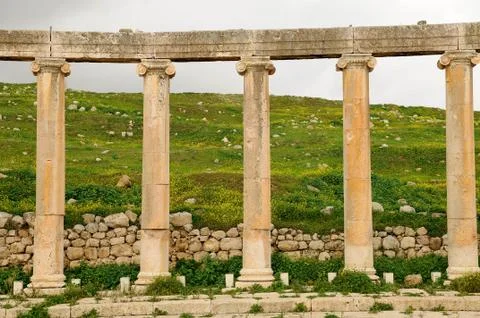 Ancient column at gerash Stock Photos