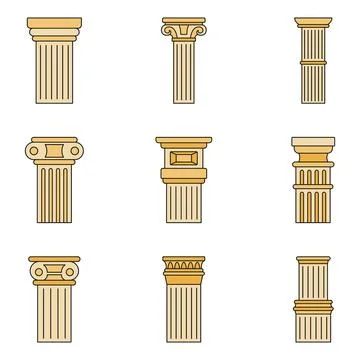 Ancient column icon set vector color Stock Illustration