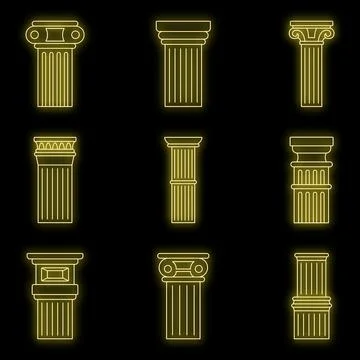 Ancient column icon set vector neon Stock Illustration