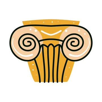 Ancient column pillar of antique on white background. Ionic order. Stock Illustration