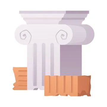 Ancient column ruin vector flat illustration, antique Greece architecture stone Stock Illustration