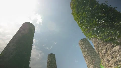 Ancient columns reaching for the sky on the remains of a castle, Bosnia Stock Footage 244016423