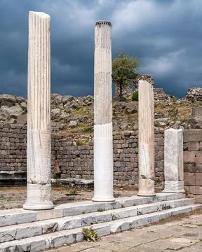 Ancient Columns, Sanctuary of Trajan, Pergamon, Bergama, Turkey Stock Photos