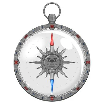 Ancient compass decorated with sun Stock Illustration
