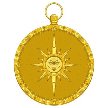 Ancient compass decorated with sun Stock Illustration
