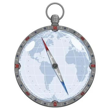 Ancient compass over world map points Stock Illustration