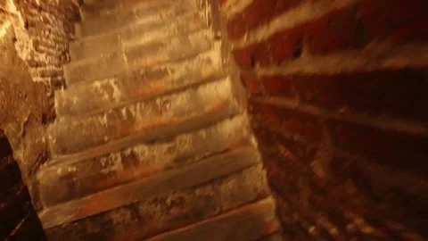 An ancient corridor with stone staircases. Stock Footage 80117928