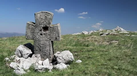 Ancient cross on a hill Stock Footage 21272721