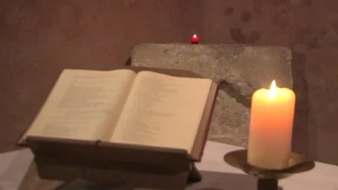 Ancient Crypt, Burning Candles, Saint Irenaeus Church, Lyon, France Stock Footage 325541491