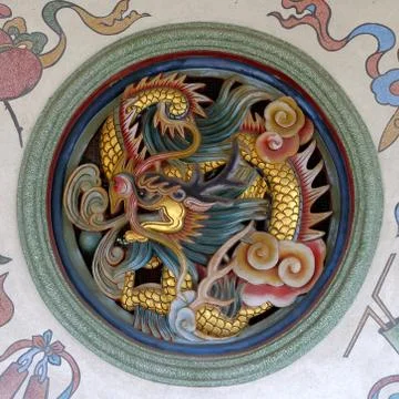 Ancient Curved Dragon Window. Stock Photos