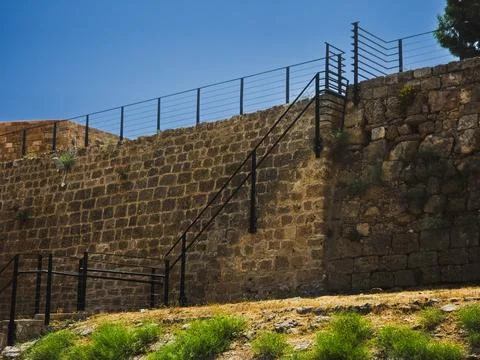 Ancient Defensive Wall with Iron Railing in Famagusta, Cyprus Stock Photos