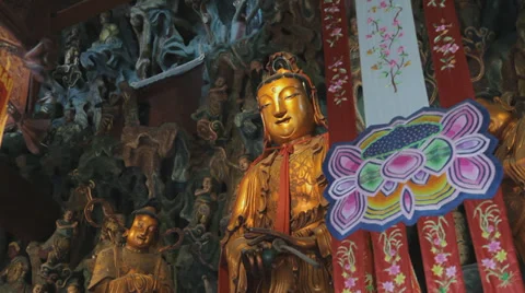 Ancient deity statues in Jade Buddha Temple in Shanghai Stock Footage 38793824