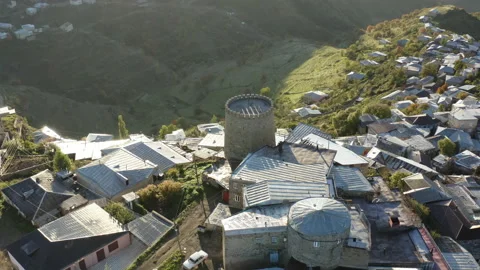 Ancient Derbent Tower. Aerial view of the ancient city in the mountains Stock Footage 143762358