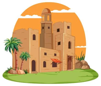 Ancient Desert Building at Sunset Stock Illustration