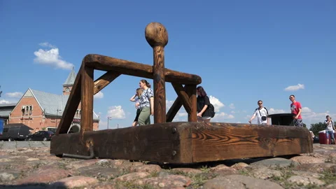 Ancient device for execution on the city square Stock Footage 99521873